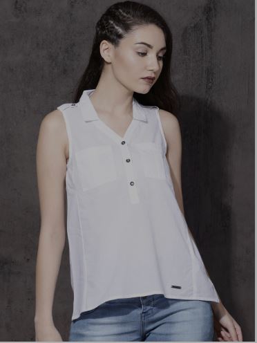 55% Off on Women White Shirt Style Top- Myntra