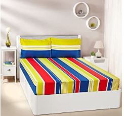 48% Off on Vivid Stripes 100% Cotton Double Bedsheet - Amazon